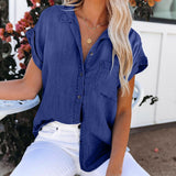 Vintage Denim Blouse Summer Short Sleeve Jean Shirts