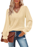 Casual Lace V-neck Long Sleeve Ruffle Women Blouse