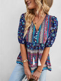 Women's Casual Boho Floral Printed Beach Blouses