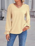 Casual Lace V-neck Long Sleeve Ruffle Women Blouse