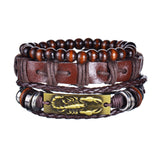 MeMolissa Braided Wrap Leather Men's Bracelets with Wood Beads Set