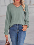 Casual Lace V-neck Long Sleeve Ruffle Women Blouse