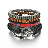 MeMolissa Braided Wrap Leather Men's Bracelets with Wood Beads Set