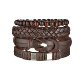 MeMolissa Braided Wrap Leather Men's Bracelets with Wood Beads Set