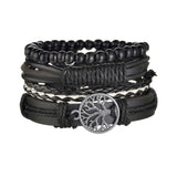 MeMolissa Braided Wrap Leather Men's Bracelets with Wood Beads Set