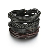 MeMolissa Braided Wrap Leather Men's Bracelets with Wood Beads Set