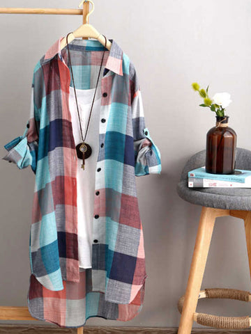 Women Plaid Spring/Summer Loose Blouse