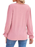 Casual Lace V-neck Long Sleeve Ruffle Women Blouse