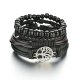 MeMolissa Braided Wrap Leather Men's Bracelets with Wood Beads Set