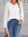 Casual Lace V-neck Long Sleeve Ruffle Women Blouse