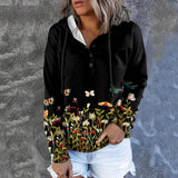 Women Floral Print Casual Warm Hoodies