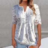 Women's lace long-sleeved slim-fit V-neck solid color Spring Summer blouse