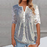 Women's lace long-sleeved slim-fit V-neck solid color Spring Summer blouse