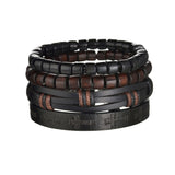 MeMolissa Braided Wrap Leather Men's Bracelets with Wood Beads Set