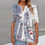 Women's lace long-sleeved slim-fit V-neck solid color Spring Summer blouse