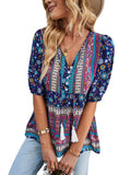 Women's Casual Boho Floral Printed Beach Blouses