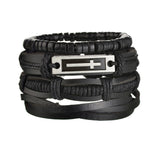 MeMolissa Braided Wrap Leather Men's Bracelets with Wood Beads Set