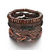 MeMolissa Braided Wrap Leather Men's Bracelets with Wood Beads Set