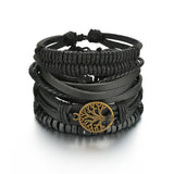 MeMolissa Braided Wrap Leather Men's Bracelets with Wood Beads Set