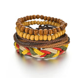 MeMolissa Braided Wrap Leather Men's Bracelets with Wood Beads Set