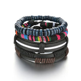 MeMolissa Braided Wrap Leather Men's Bracelets with Wood Beads Set