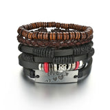 MeMolissa Braided Wrap Leather Men's Bracelets with Wood Beads Set