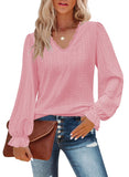 Casual Lace V-neck Long Sleeve Ruffle Women Blouse