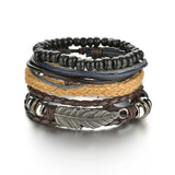 MeMolissa Braided Wrap Leather Men's Bracelets with Wood Beads Set